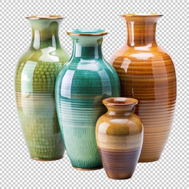 PSD three colorful vases are on a white surface with a blue background