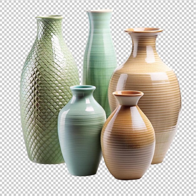 PSD three colorful vases are on a white surface with a blue background