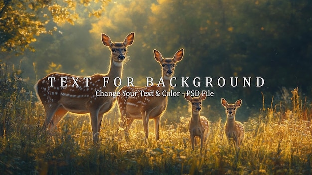 Three deer in a grassy field during golden hour