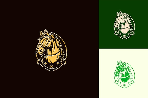 PSD three different logos of horses and a horse on a green background