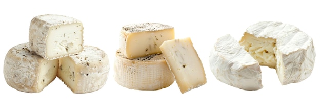 PSD three different types of cheese each with its own unique texture and flavor are arranged in a still life on a white background