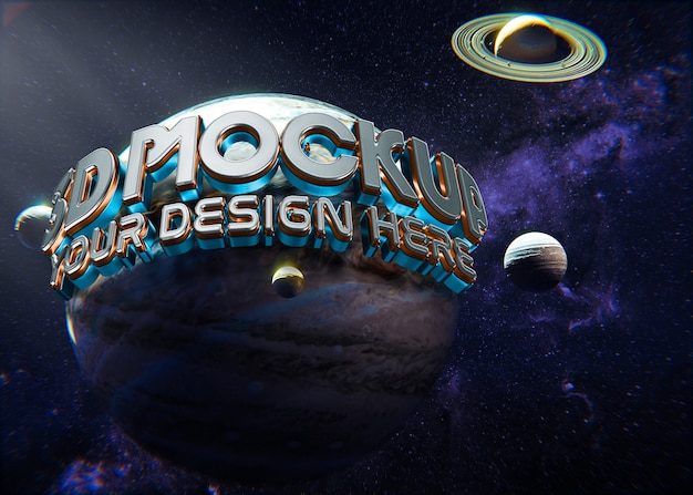 PSD three dimensional mock-up design with planets and space