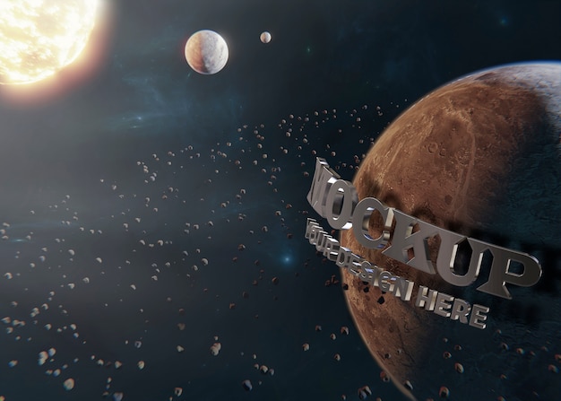 PSD three dimensional mock-up design with planets and space