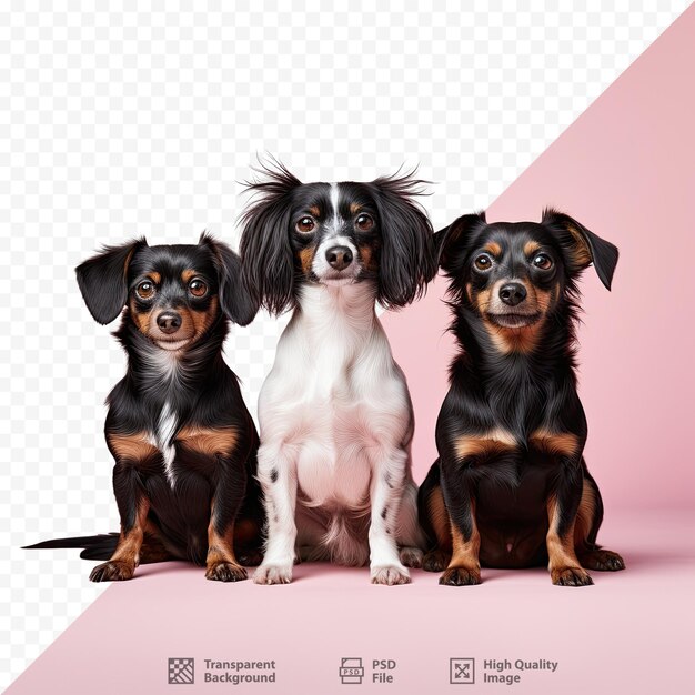 PSD three dogs are sitting in front of a pink background.