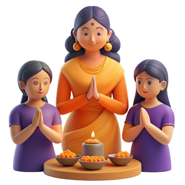 PSD three figurines of a woman with their hands together