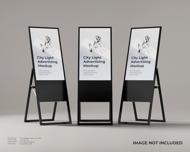 Three foldable standing advertising display mockup