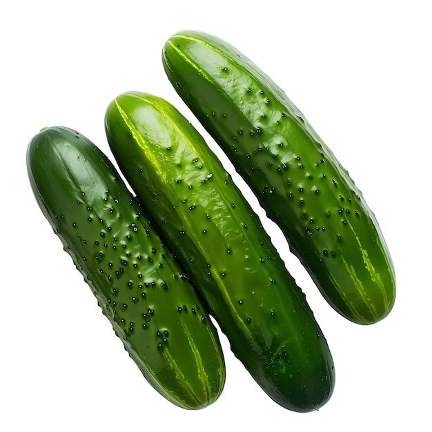 PSD three fresh organic cucumbers lined up parallel on a white background