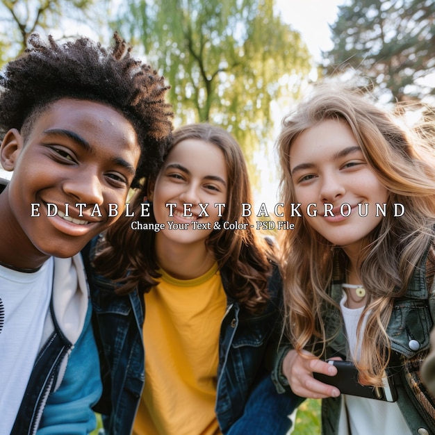 PSD three friends smiling together