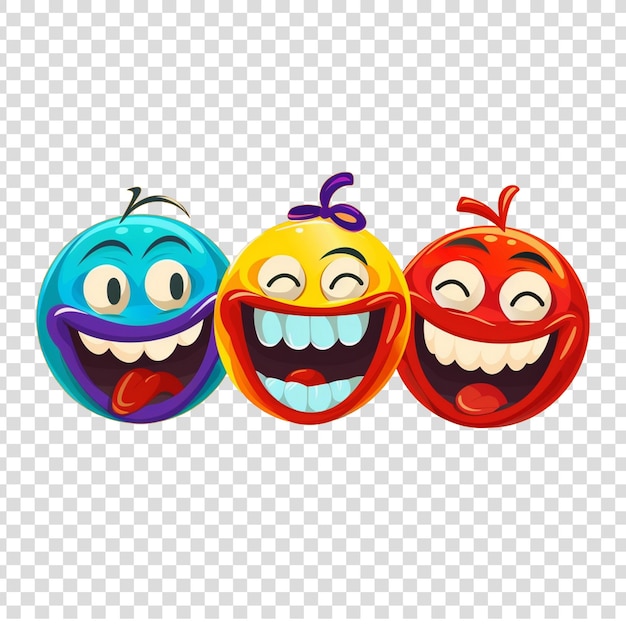 three fruit faces with one that has the word smiley on it