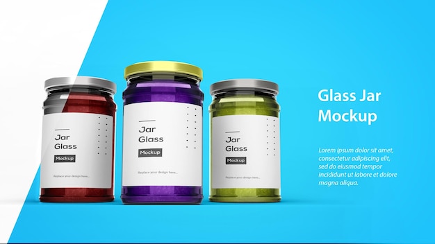 Three Glass jar jam product editable mockup