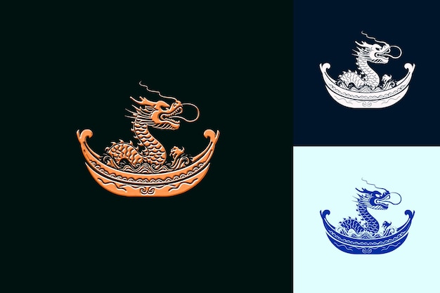 PSD three images of a dragon on a boat with a dragon on the bottom