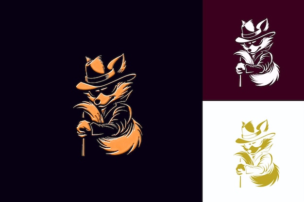 PSD three images of a fox with a hat on and the words fox on the right