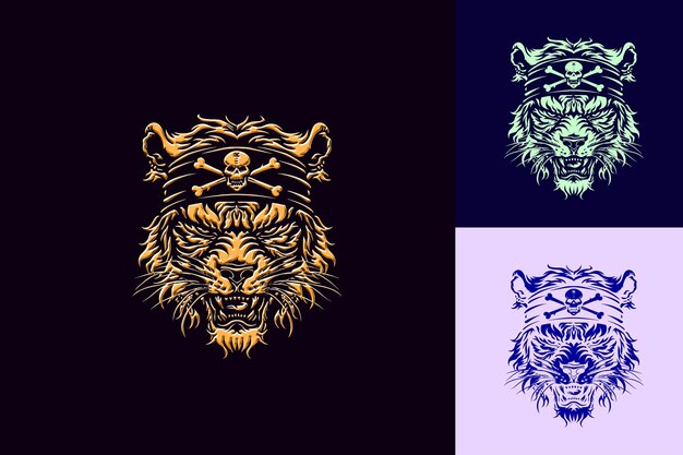 three images of a lion head with a gold crown and a lion head