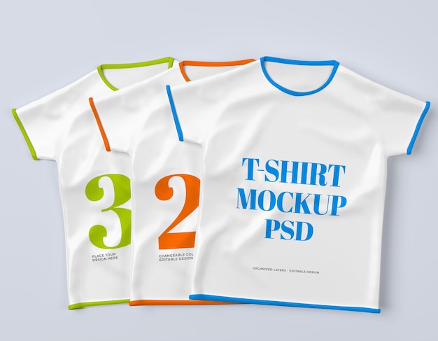 Three isolated t-shirts for kids mockup psd