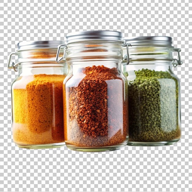 three jars of spices are on the shelf in the kitchen png