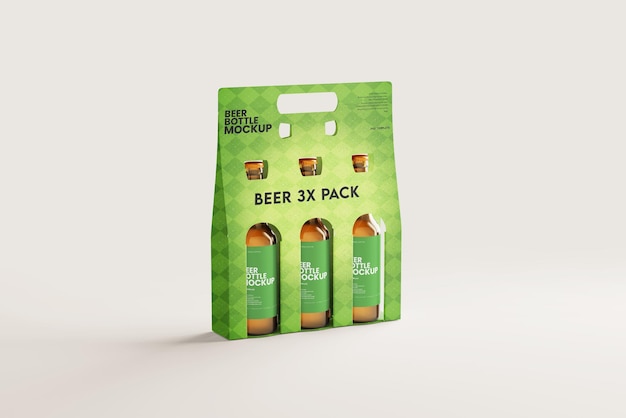 Three Pack Beer Bottle Carrier Mockup