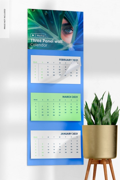 Three Panel Wall Calendar Mockup