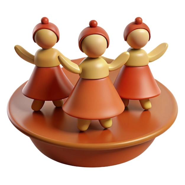 three people are on a small round table with three angels on it