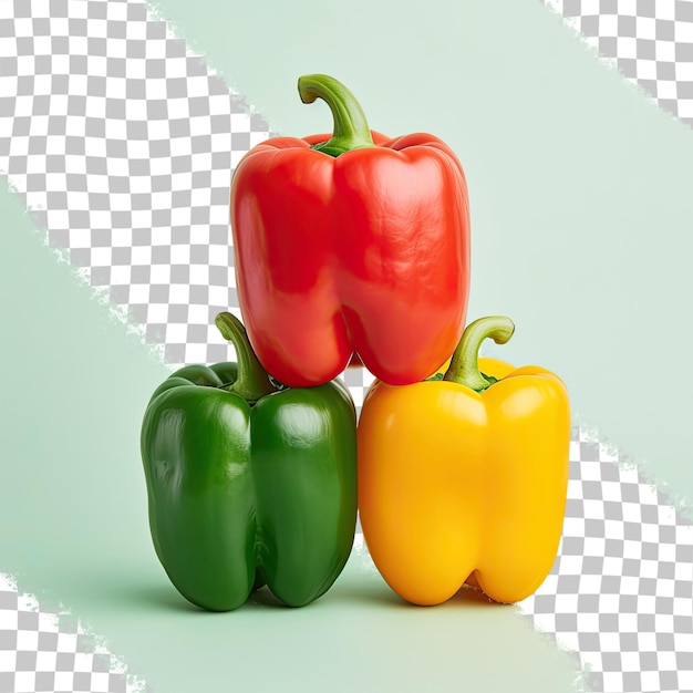 Three peppers in different colors on transparent background