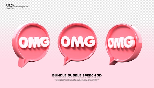 Three pink bubbles with the word omg on it