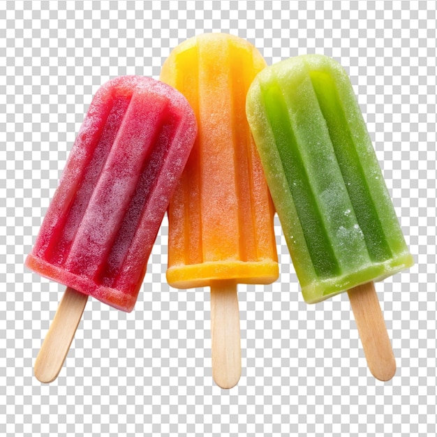 PSD three popsicles in a row on transparent background