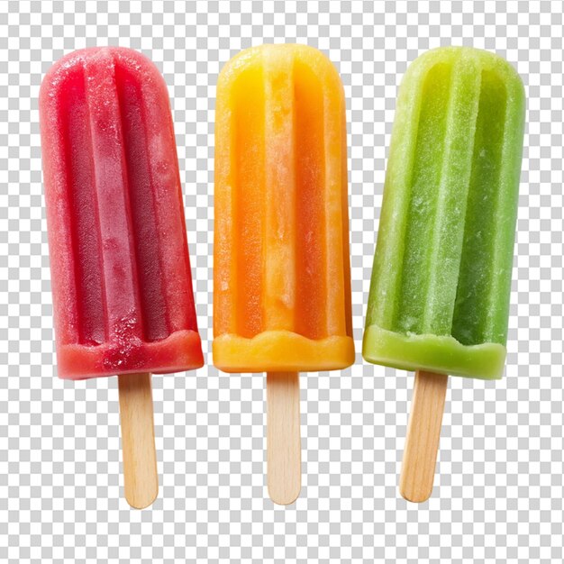 PSD three popsicles in a row on transparent background