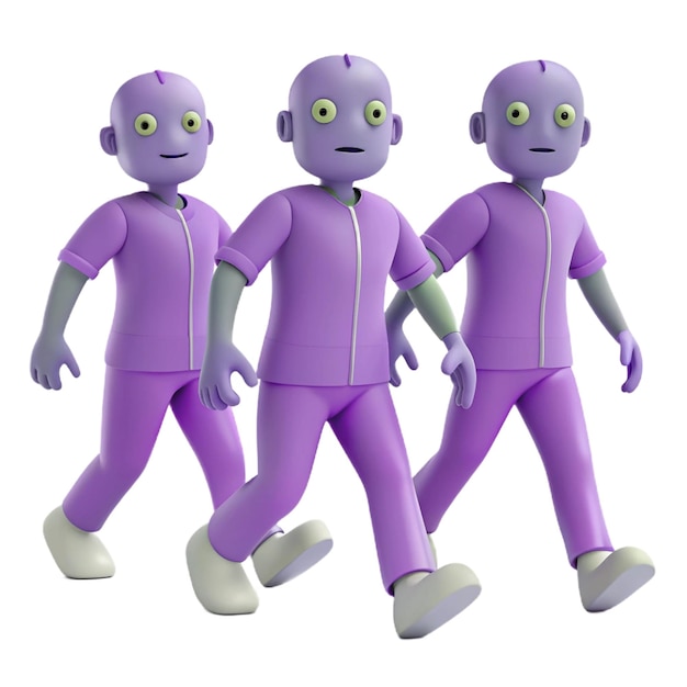 PSD three purple alien figurines with eyes and eyes