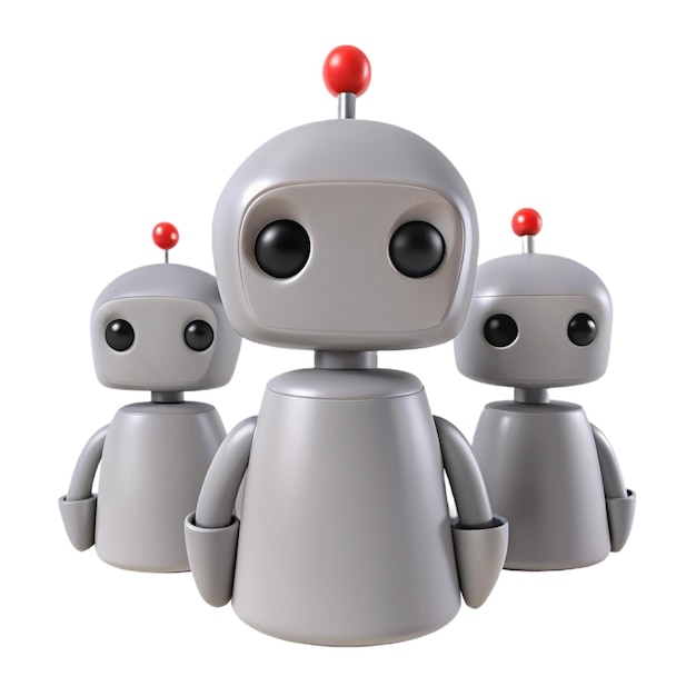 three robot robots are standing together one of which is a robot