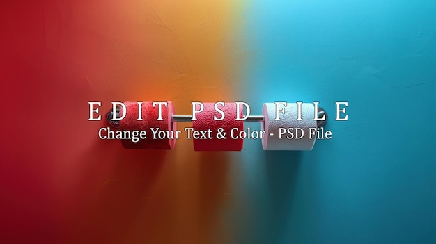 PSD three rolls of toilet paper on a wall with colorful gradient background