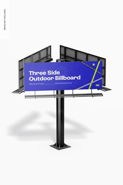 Three Side Outdoor Billboard Mockup