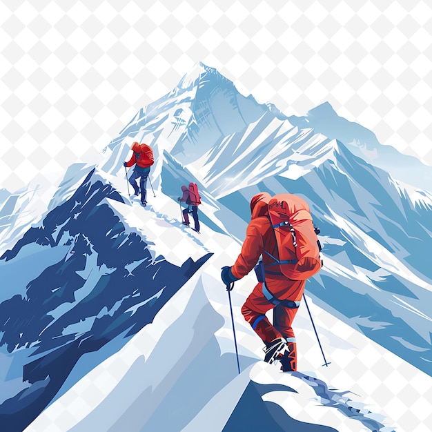 PSD three skiers are hiking up a mountain one of which has a red backpack on it