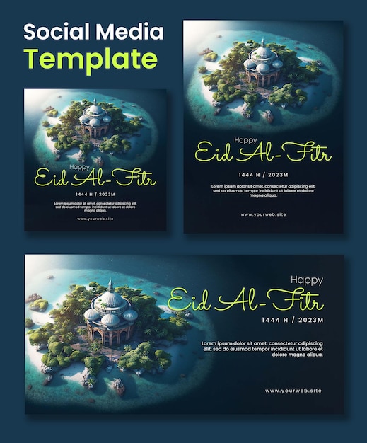 Three social media template posters for eid al fitr greetings