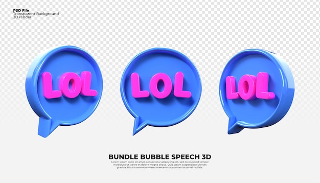 Three speech bubbles with the word lol in pink.