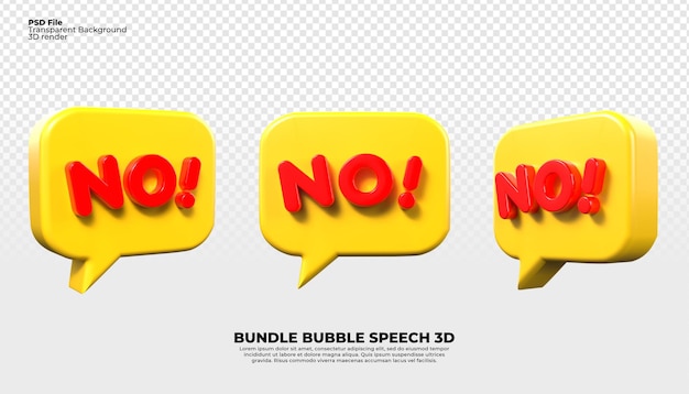 Three speech bubbles with the word no in red