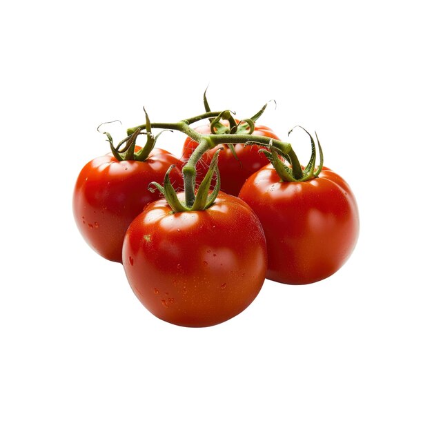 PSD three tomatoes on the vine showcase isolated on transparent background for design and printing