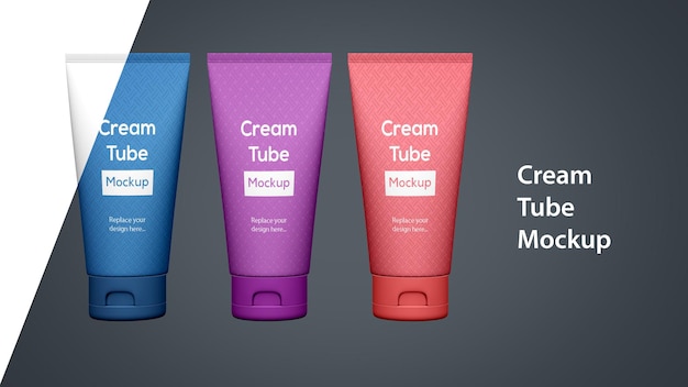 Three tube Cosmetic cream lotion packaging mockup with space for text