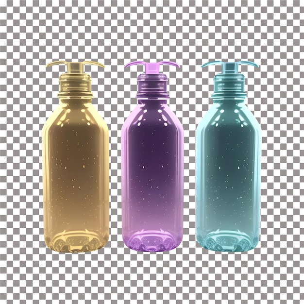 Three water bottles of different colors and shapes in pastel gothic style