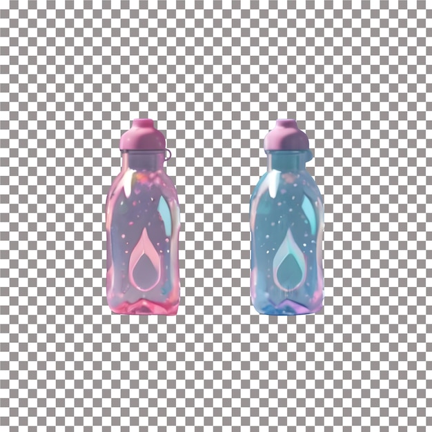 Three water bottles of different colors and shapes in pastel gothic style