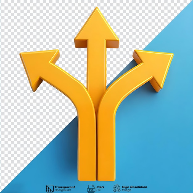 Three Way Intersection Arrows icon Symbol 3d isolated on transparent background