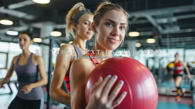 PSD three women exercise in gym with exercise ball