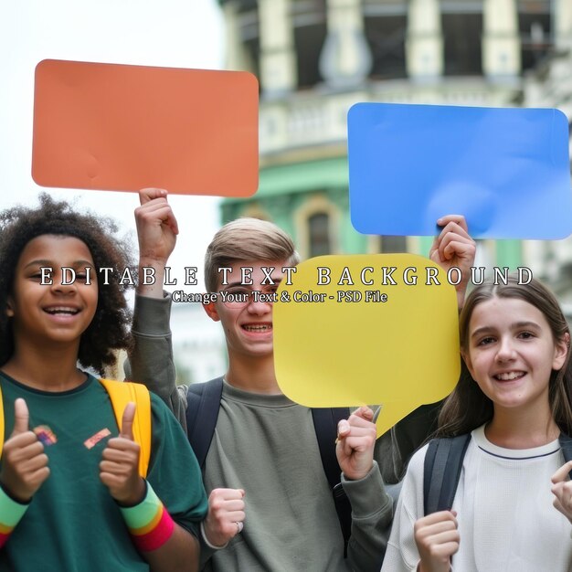 PSD three young people holding blank signs