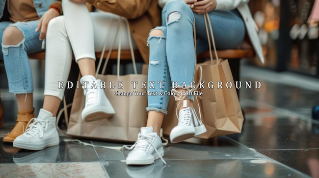 PSD three young women sitting with shopping bags