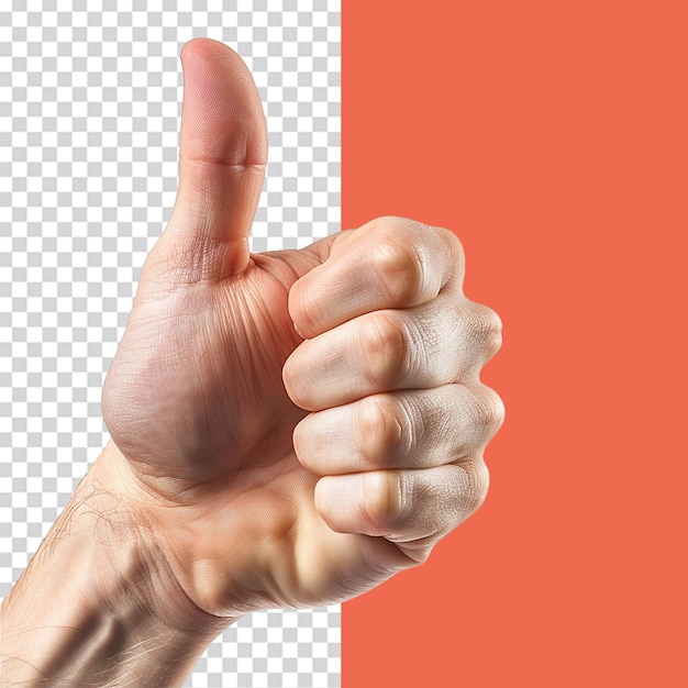 PSD thumbs up male hand isolated on transparent background