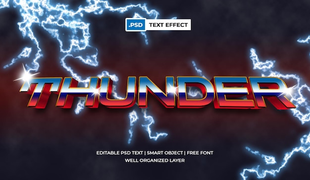 Thunder 3d Movie text effect, editable with realistic metallic and shiny text