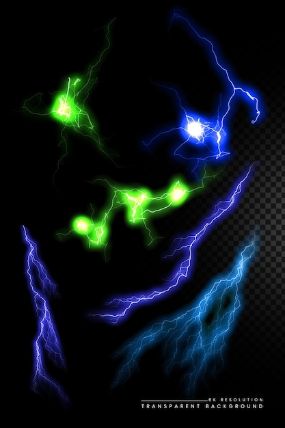 Thunderstorm and Electric Lightning Collection on Transparent Background