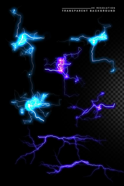 Thunderstorm and Electric Lightning Collection on Transparent Background