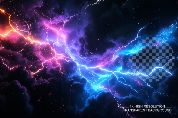 PSD thunderstorm with colorful electric shock sparks on a transparent background