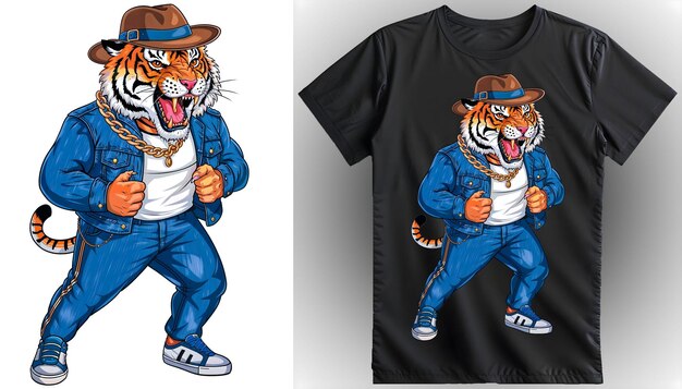 PSD a tiger on a black shirt with a white shirt that says tiger