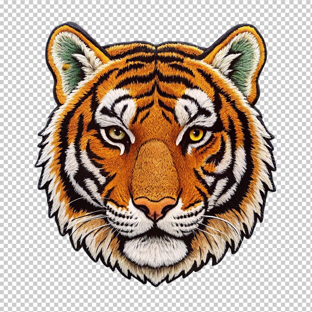 PSD tiger embroidered patch sticker mascot on transparent background