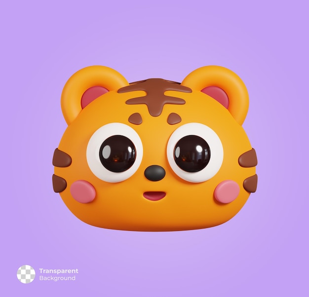 Tiger Face Front View Isolated Cute Cartoon Animal Head 3D Render Illustration